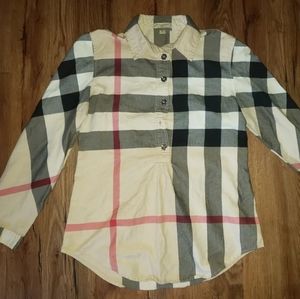 Burberry Beige Nova Check Half Button Tunic Top